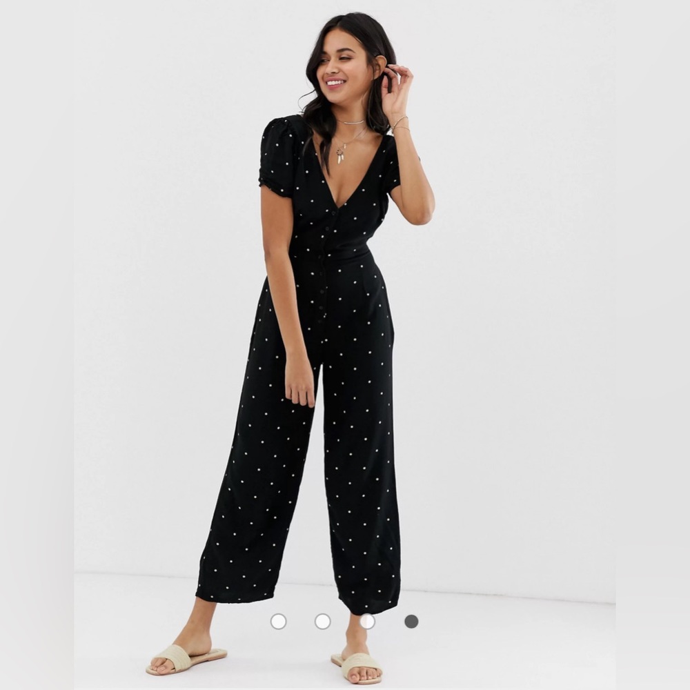 Revolve Amuse Society On The Bright Side Black Polka Dot Jumpsuit